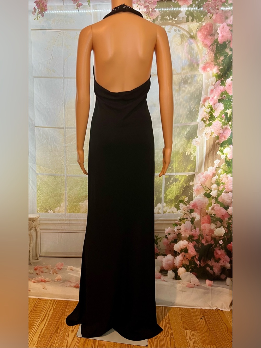 ABS Allen Schwartz Black Strapless Rhinestone Keyhole Evening Gown - Picture 2 of 6